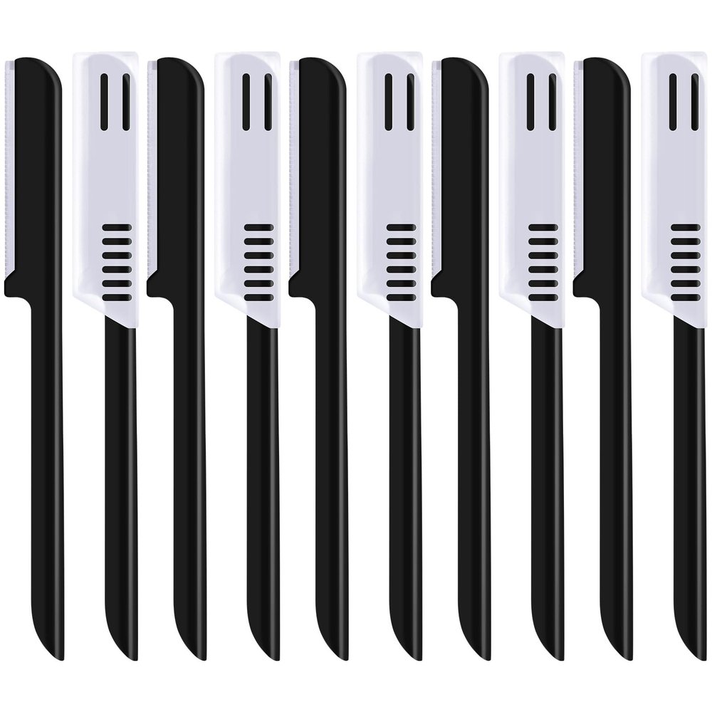 10 Pieces Eyebrow Razor for Women Facial Shaver Razor Brow Shaper Eyebrow Trimmer Dermaplaner Shaping Tool with Cover (Black)