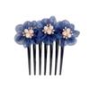 qbodp 2 Pieces Yarn Floral Hair Clip Barrette Imitation Pearls Decorative Hair Accessories Hair Comb 7 Tooth Hair Pins Comb for Women Buns,Dark Blue view 1