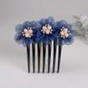 qbodp 2 Pieces Yarn Floral Hair Clip Barrette Imitation Pearls Decorative Hair Accessories Hair Comb 7 Tooth Hair Pins Comb for Women Buns,Dark Blue view 2