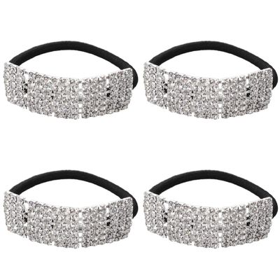Luxshiny 4pcs Rhinestone Hair Ties for Girls Elastic Stretch Bands Chic Ponytail Holders No-crease Ribbon Hair Accessories for Parties and Everyday Use