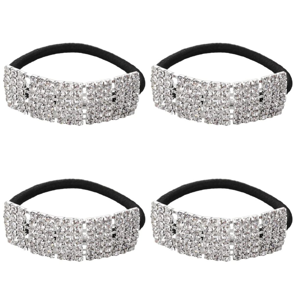 Luxshiny 4pcs Rhinestone Hair Ties for Girls Elastic Stretch Bands Chic Ponytail Holders No-crease Ribbon Hair Accessories for Parties and Everyday Use