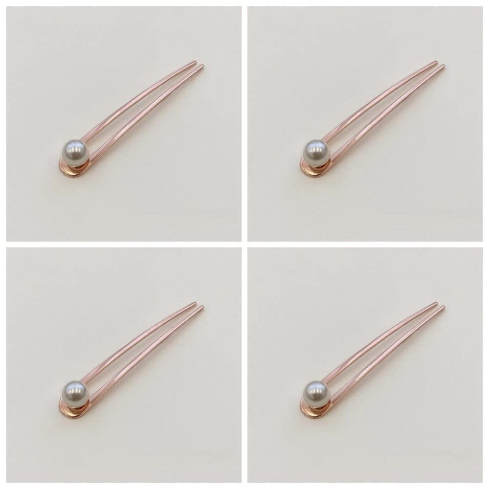 qbodp 4 Pieces U Shape Hair Fork Pearl Decorative Hair Chopsticks Elegant Hair Pins Stick Fashion Simple Chopsticks Hair Accessories for Women Buns,Rose Gold