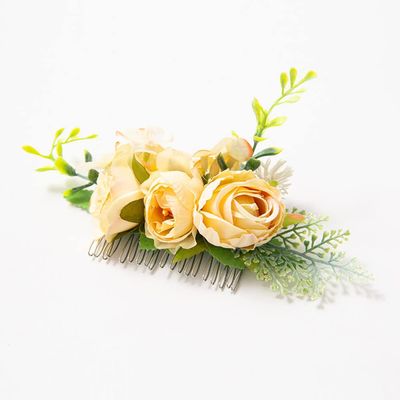 qbodp 2 Pieces Faux Floral Hair Clip Barrette Seaside Vacation Photoshoot Hair Accessories Hair Comb Elegant Flower Hair Pins Comb for Bridal Hairstyle,Yellow