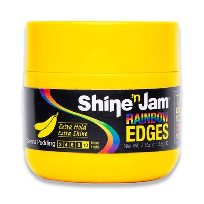 AmPro Shine-n-Jam Rainbow Edges - Curly Hair Gel for Women - Styling Gel for Women - Strengthens with Silk Protein - Banana Pudding - 4 oz