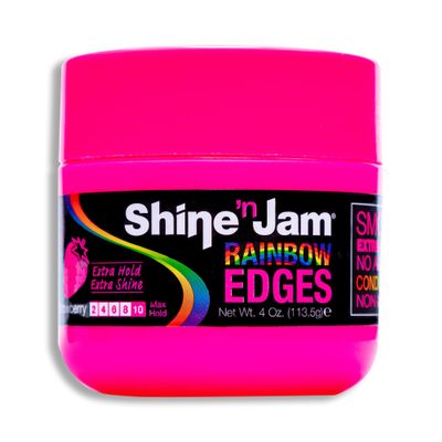 AmPro Shine-n-Jam Rainbow Edges - Strong Hold Curly Hair Gel for Women - Styling Gel for Women - Strengthens with Silk Protein - Strawberry - 4 oz