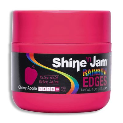 AmPro Shine-n-Jam Rainbow Edges - Strong Hold Curly Hair Gel for Women - Styling Gel for Women - Strengthens with Silk Protein - Cherry Apple - 4 oz