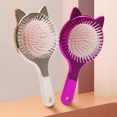 KBREE Electroplating Hairdressing Airbag Comb Cartoon Female Comb Massage Hair Comb Cute Cat Ear Comb Mini Children's Small Comb