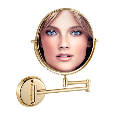BhjKL Wall Makeup Mirror, Cosmetic Mirror,1X 10X Magnification, Wall Mounted 8 Inch Vanity Mirror, Bathroom Mirror 360 Swivel Extension (Gold)