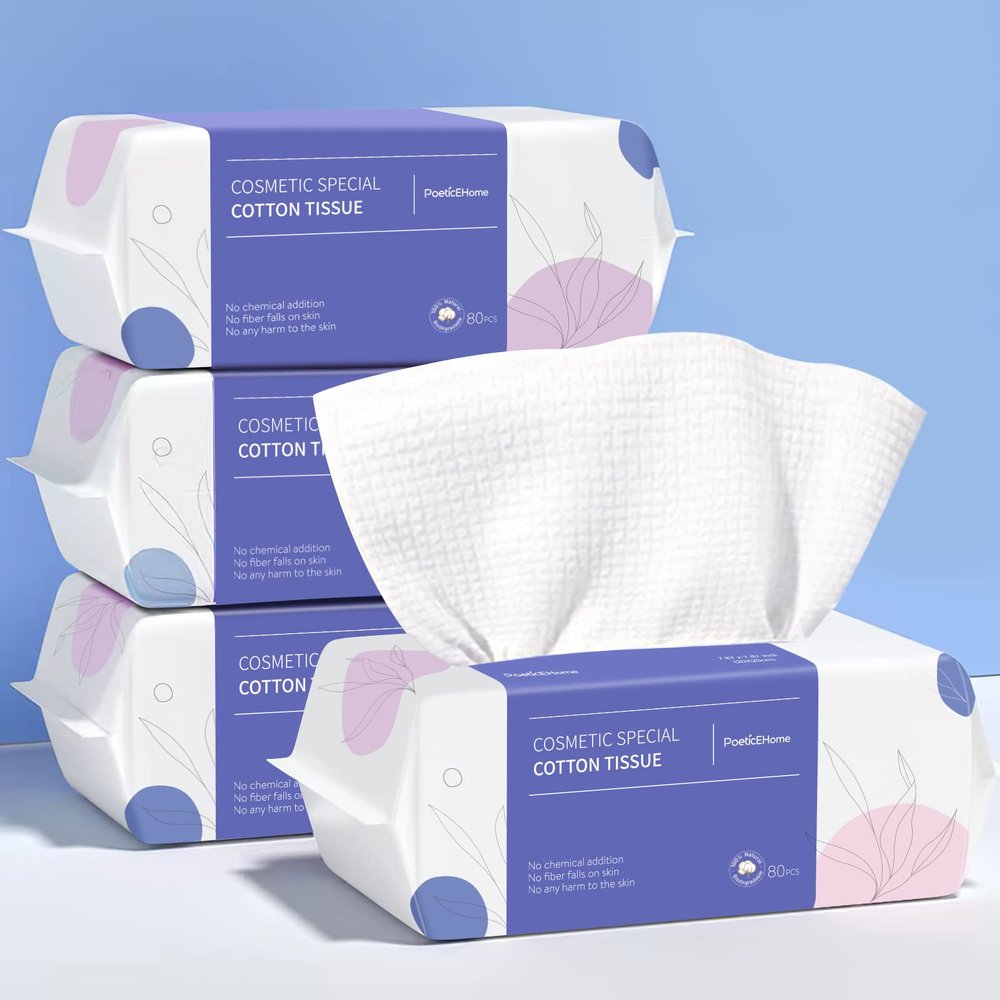 PoeticEHome Extra Thick Face Towels Disposable | Cotton Soft Dry Wipes Biodegradable for Facial Cleansing & Makeup Remover (4 Pack)