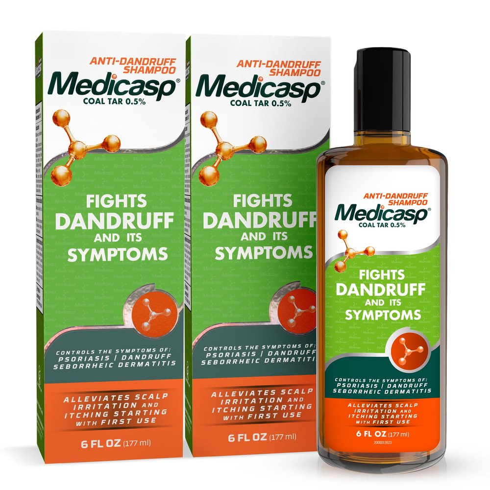 Medicasp Coal Tar Anti-Dandruff Shampoo, Alleviates Symptoms from 1st Wash, Treats Psoriasis, Seborrheic Dermatitis & Itchy Dry Scalp, Fights the Root Cause of Dandruff, Flakes Shampoo, 6 fl oz-2 Pack