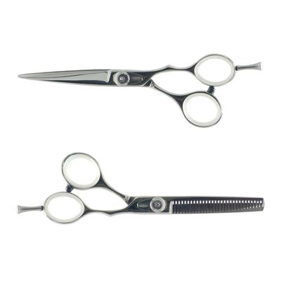 Cricket Logo Gold Series Pro 5.75 Hair Cutting Shear and 30T Thinning Texturizing Scissors Duo Set, Stainless Steel, Convex Edge, Value Set with Hair Dryer Gift