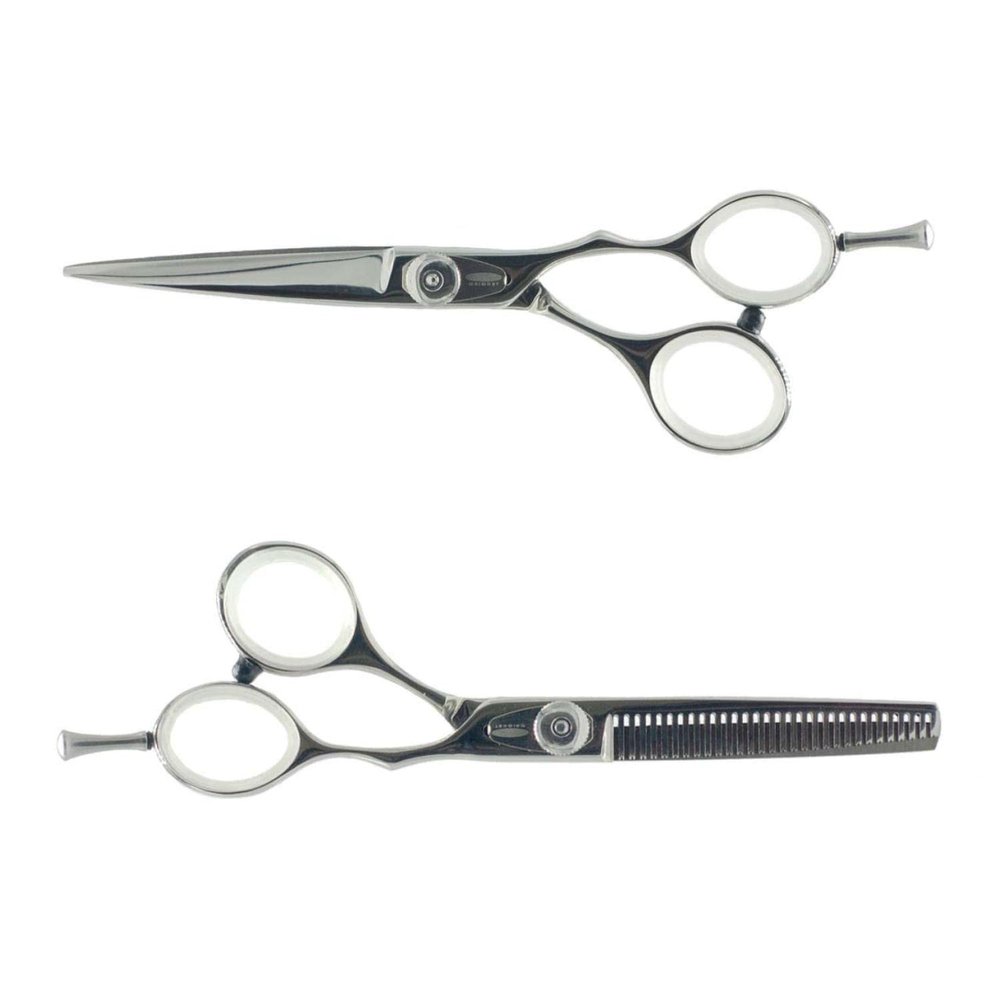 Cricket Logo Gold Series Pro 5.75 Hair Cutting Shear and 30T Thinning Texturizing Scissors Duo Set, Stainless Steel, Convex Edge, Value Set with Hair Dryer Gift