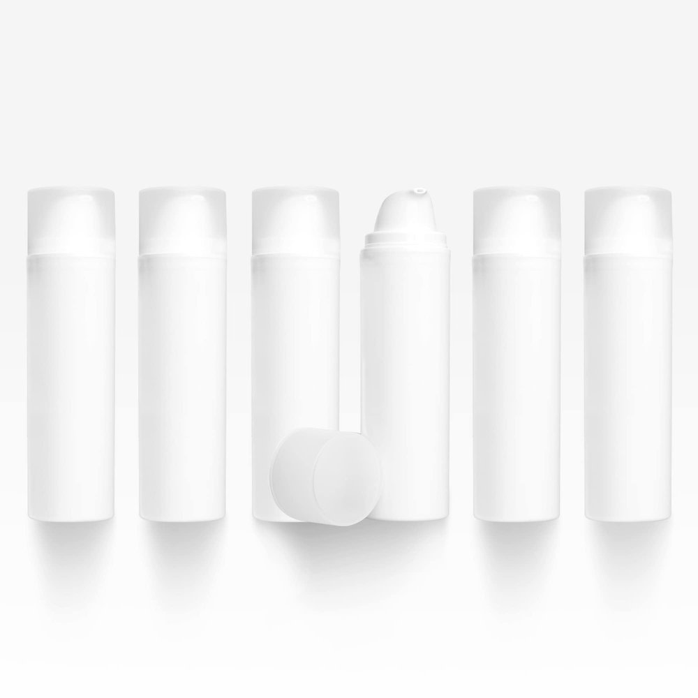 Cosmetic Packaging Now Pure Airless Bottle, 150 ML, White with Frosted Cap (6 Pack)