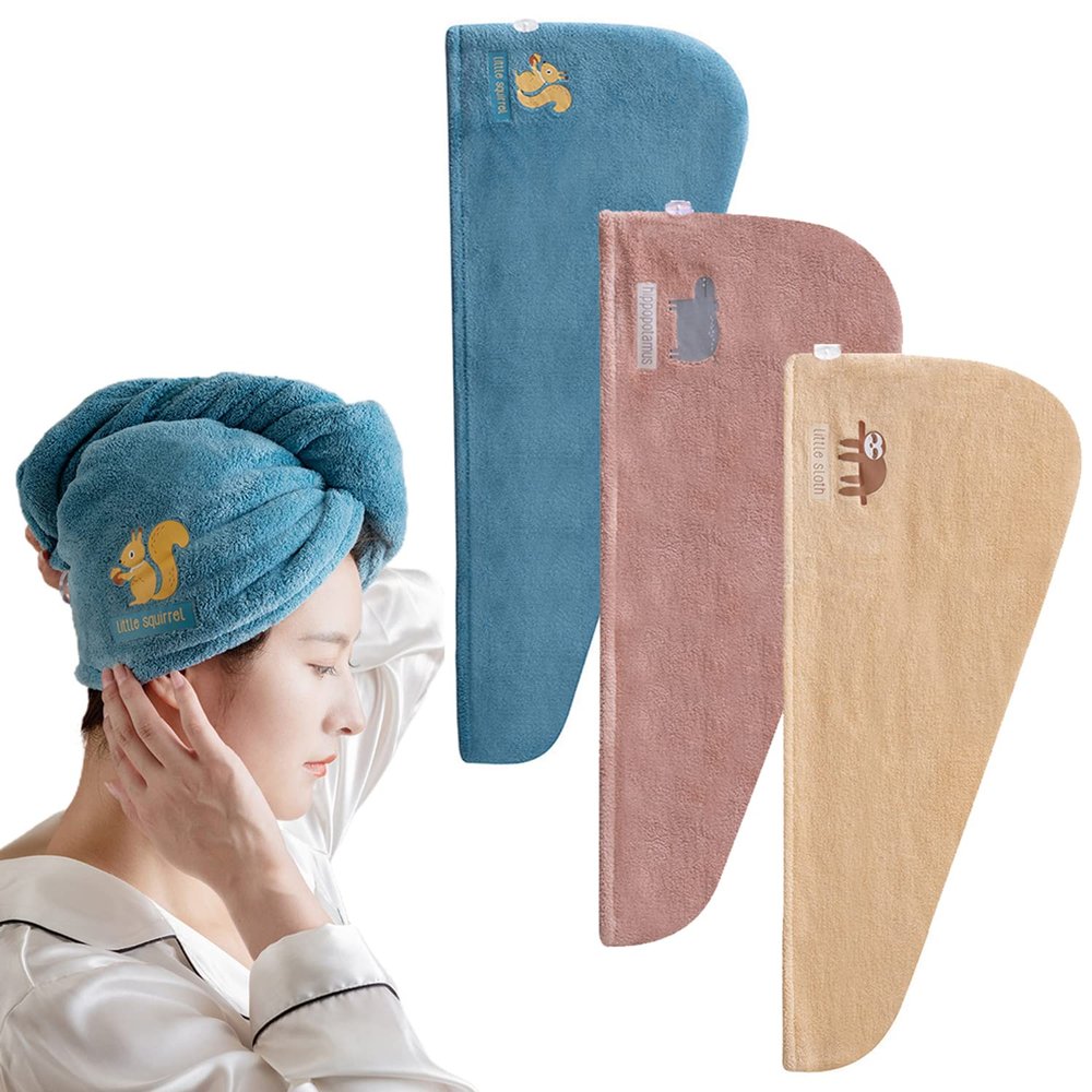 3 PCS Rapid Drying Towel, Microfiber Hair Towel Wrap, Coral Velvet Quick Dry Hair Turban, Super Absorbent Hair Wrap Turban, Soft Hair Wrap Towels for Women, Wet Hair, Curly, Longer, Thicker Hair