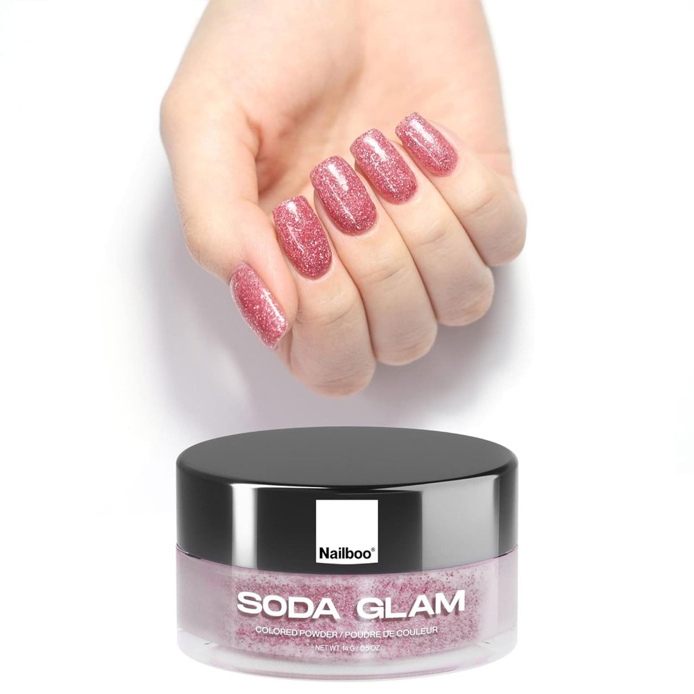 Nailboo Dip Powder for Nails, Soda Glam  Pink Glitter Nail Dipping Powder, Custom Made with Highly Pigmented Ultra-Fine Formula, No UV Light Needed, DIY Nails at Home for Beginners or Pros, 0.5 oz