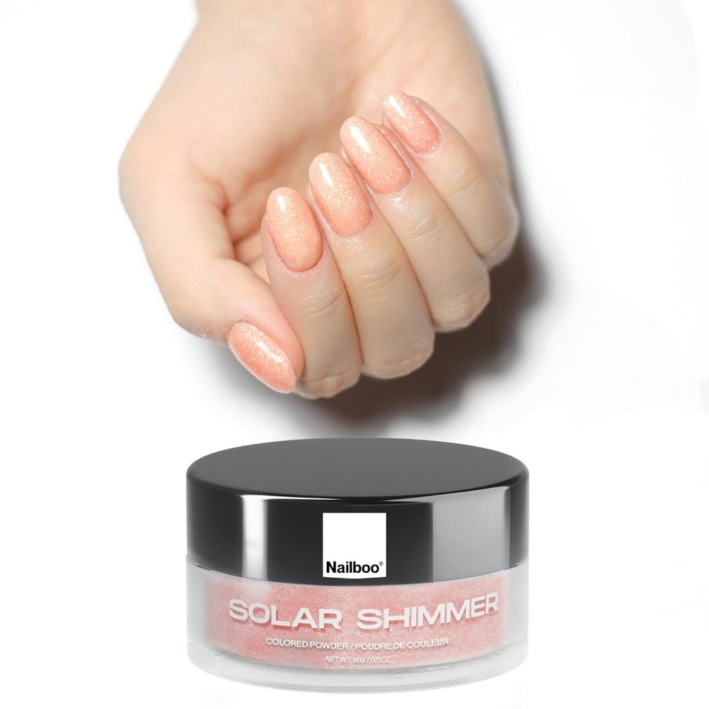 Nailboo Dip Powder for Nails, Solar Shimmer Peach Glitter Nail Dipping Powder, Custom Made with Highly Pigmented Ultra-Fine Formula, No UV Light Needed, DIY Nails at Home for Beginners or Pros, 0.5 oz