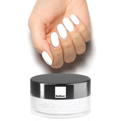 Nailboo Dip Powder for Nails, Heres A Tip  Cool White Nail Dipping Powder, Custom Made with Highly Pigmented Ultra-Fine Formula, No UV Light Needed, DIY Nails at Home for Beginners or Pros, 0.5 oz