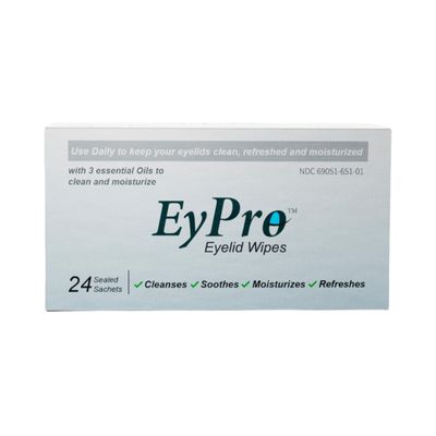 EyPro eyelid wipes qty 24 that cleanses, soothes, moisturizes and refreshes - Wipes for Demodex, Blepharitis, Mgd and Red Irritated Eye Lid - Tea Tree Oil Extract.