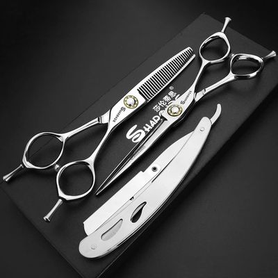 Hair Cutting Scissors, 6inch Professional Hairdressing Scissors Japan 440c Steel Left Hand Hairstylist Scissors Barber Shop Scissors Set (Color : 3pcs)