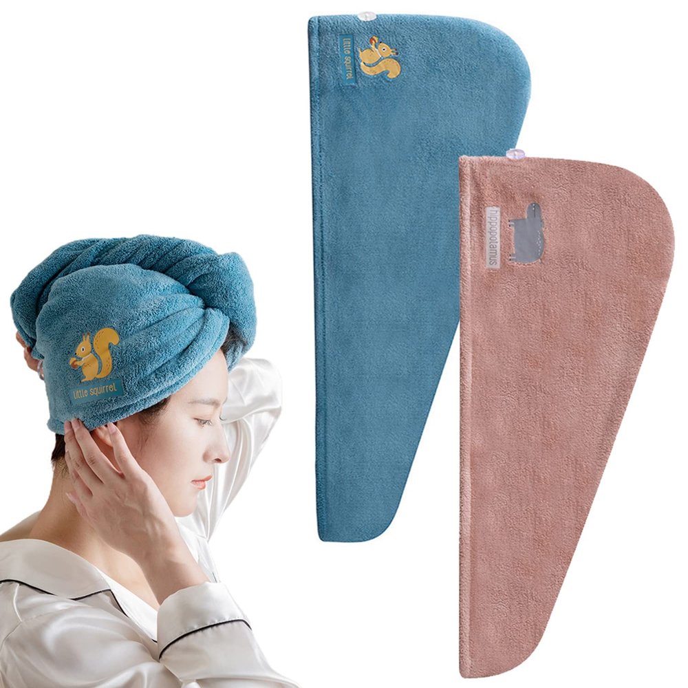2 PCS Rapid Drying Towel, Microfiber Hair Towel Wrap, Coral Velvet Quick Dry Hair Turban, Super Absorbent Hair Wrap Turban, Soft Hair Wrap Towels for Women, Wet Hair, Curly, Longer, Thicker Hair