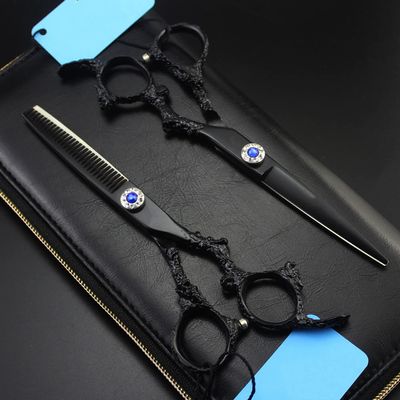 Professional Hair Cutting Shears, 6inch Professional Japan 440c steel Black Dragon handle hair scissors cutting barber tools haircut thinning shears hairdresser scissors (Color : Set with bag)