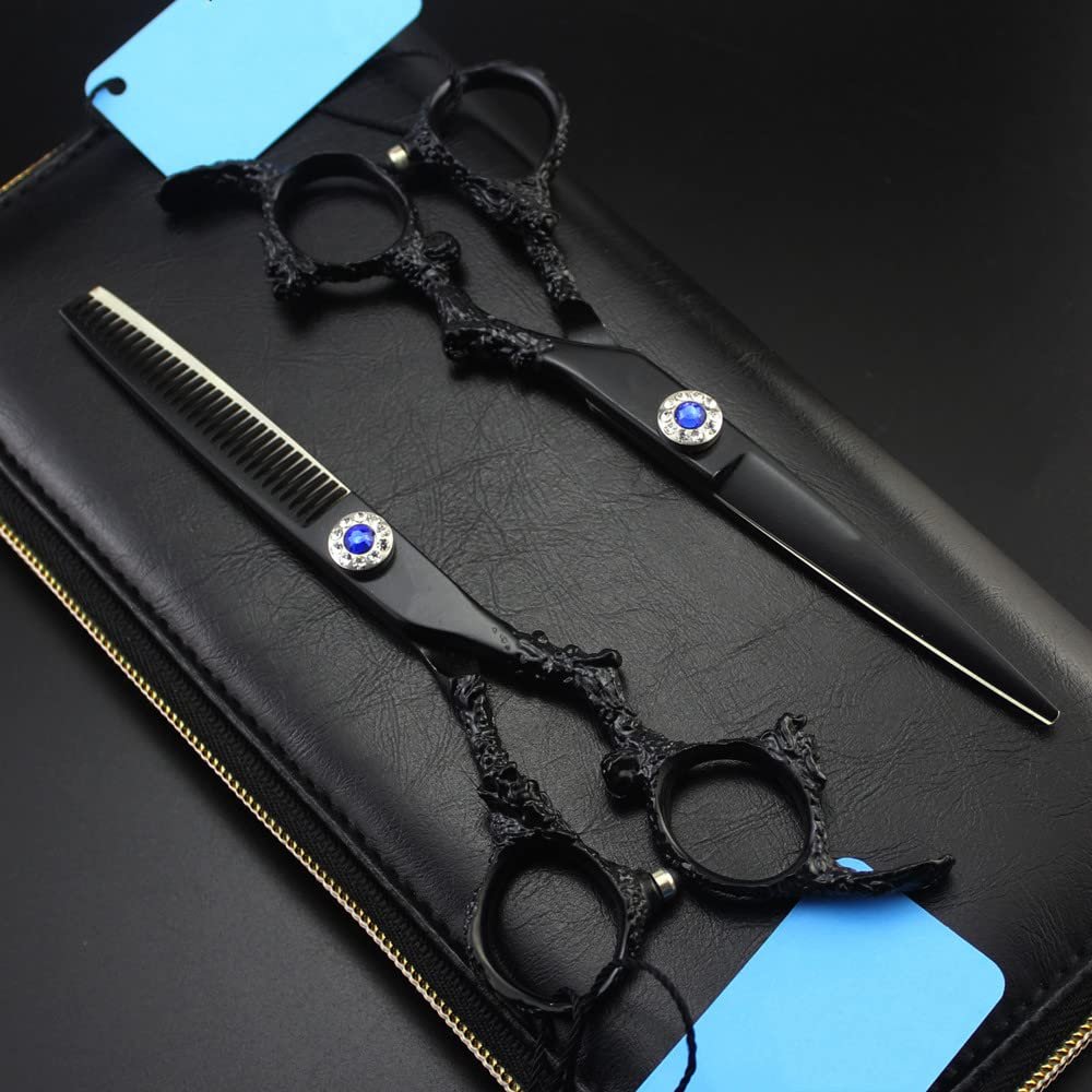 Professional Hair Cutting Shears, 6inch Professional Japan 440c steel Black Dragon handle hair scissors cutting barber tools haircut thinning shears hairdresser scissors (Color : Set with bag)