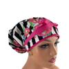 Bouffant Medical Cap  Flowers Over Stripes.- Sweatband Ponytail Pouch Tie Back Hats Bouffant Scrub Hats. Scrub Hat for Women & Men tie Back. Nurses Hats Ponytail Holder Dr. Hats. Long Hair view 2