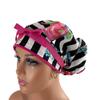 Bouffant Medical Cap  Flowers Over Stripes.- Sweatband Ponytail Pouch Tie Back Hats Bouffant Scrub Hats. Scrub Hat for Women & Men tie Back. Nurses Hats Ponytail Holder Dr. Hats. Long Hair view 4