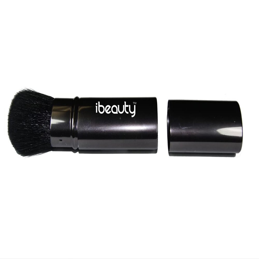 iBeauty Retractable Bronzer Kabuki Foundation Portable Easy to Carry Around Luxurious Stainless Steel Mass-Free Cap Makeup Cosmetic Brush Tool (Charcoal Grey)