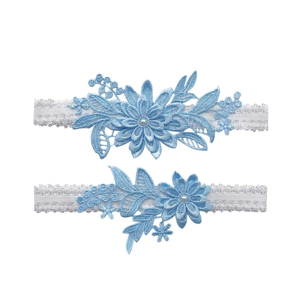 JWICOS Bride Wedding Lace Garters Stretch Flower Garter Set Bridal Garters Costume for Women and Girls (Sky Blue)