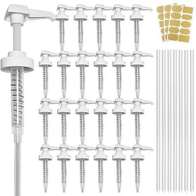 24 Pack Gallon Jug Pump Dispenser 38-400 White Pump - 7cc Lotion Shampoo Pump Top Replacement, Fits 1 Gallon Bottle 64oz 128oz Hand Sanitizer Containers, Plus Labels