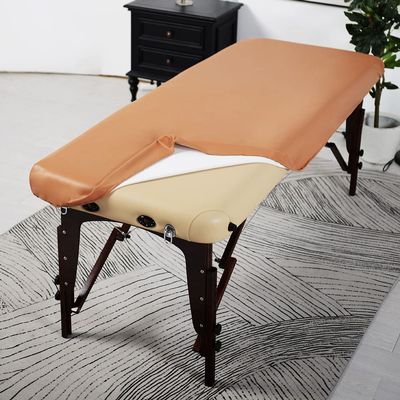 ARTABLE Massage Table Protection Cover Universal Fabric Fitted PU Vinyl Leather Bed Sheet Tables 28-32" Wide Fits Round&Square Corner Tables 1 Count (Light Brown, 30 x 70 Inch)
