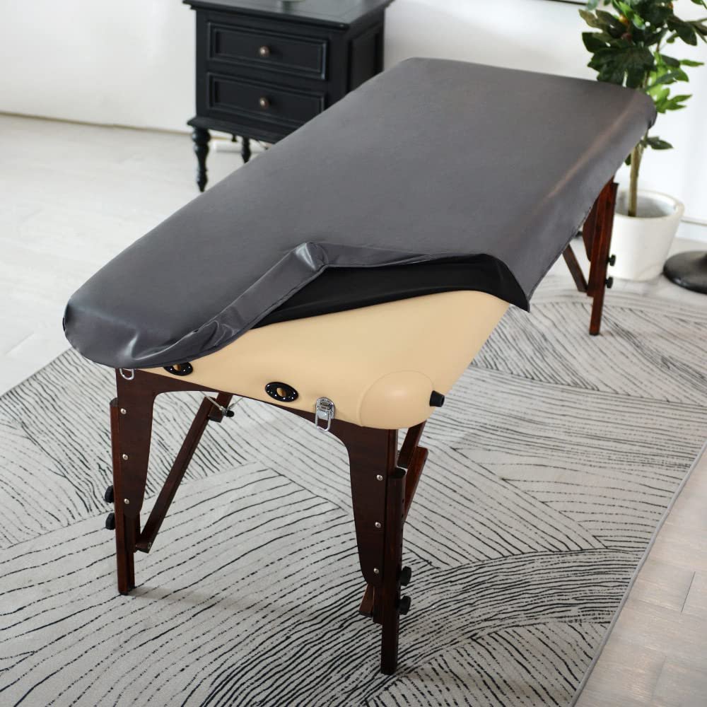 ARTABLE Massage Table Protection Cover Universal Fabric Fitted PU Vinyl Leather Bed Sheet Tables 28-32" Wide Fits Round&Square Corner Tables 1 Count (Grey, 30 x 70 Inch)