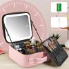 Extrei Gent Makeup Travel Train Case with Mirror LED Light 3 Adjustable Brightness Large Cosmetic Bag Portable Storage Adjustable Partition Waterproof Makeup Brushes Make up Jewelry Gift for Women view 2