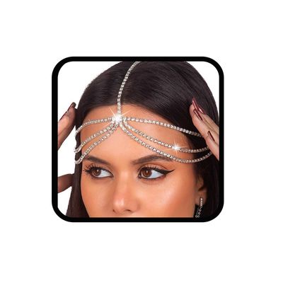 Aularso Crystal Layered Head Chain Rhinestone Head Jewelry Sparkly Fashion Headbands Chain for Women (Silver)