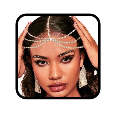 Aularso Layerd Head Chain Crystal Head Jewelry Gold Face Chain Costume Rhinestone Headbands Chain for Women (Gold)