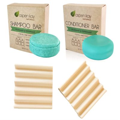Rosemary & Peppermint Shampoo & Conditioner Bar With Mini Soap Dish  Bars Made With Natural & Organic Ingredients, Sulfate-Free, Cruelty-Free & Vegan 3 Ounce Bar
