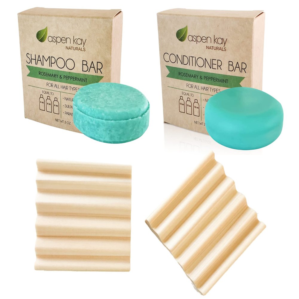 Rosemary & Peppermint Shampoo & Conditioner Bar With Mini Soap Dish  Bars Made With Natural & Organic Ingredients, Sulfate-Free, Cruelty-Free & Vegan 3 Ounce Bar