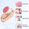 2 PCS Facial Cleansing Brush 2 in 1 for Face Exfoliation, Dual Sided Silicone Face Scrubber Soft Microfiber Face Scrub Brush for Pore Deep Cleansing & Skincare with Lid (Random Gold/Black Gold view 2