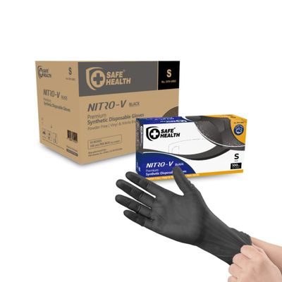 Safe Health NITRO-V Nitrile-Vinyl Synthetic Black Disposable Gloves, Latex Free, Powder Free, Case of 1000, Medium, Tattoo, Salon, Hair Studio, Food, Service, Housework