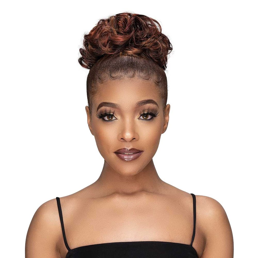 Janet Collection Human Hair Blend Bun Remy Illusion Scrunch Tendril (METAL GRAY)