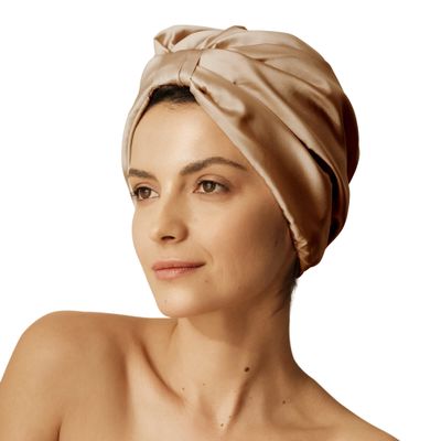 Sleep & Glow Silk Hair Turban Luxury Cap for Sleeping Double Layered 100% Natural Mulberry Silk Night Hair Bonnet for Healthy and Shiny Hair (Caramel)