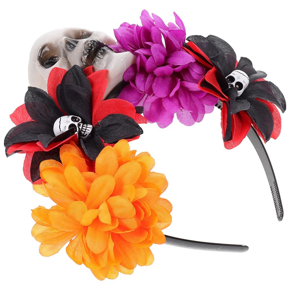 BESPORTBLE Halloween Decor Black Flower Skull Flower Headband Halloween Day of The Dead Floral Headband Gothic Skeleton Hair Accessory for Women and Girls Costumes