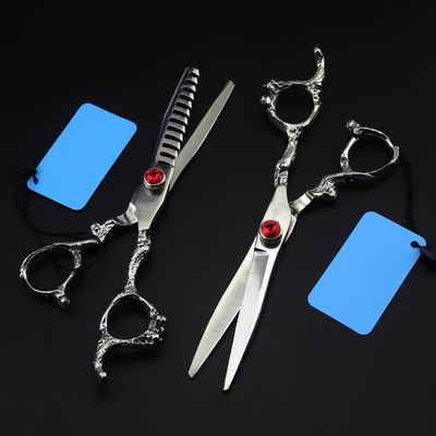 Professional Hair Cutting Shears, 6inch Professional Japan440c Upscale scissor dragon handle cut hair scissors cutting barber haircut thinning shears hairdresser scissors (Color : Set)