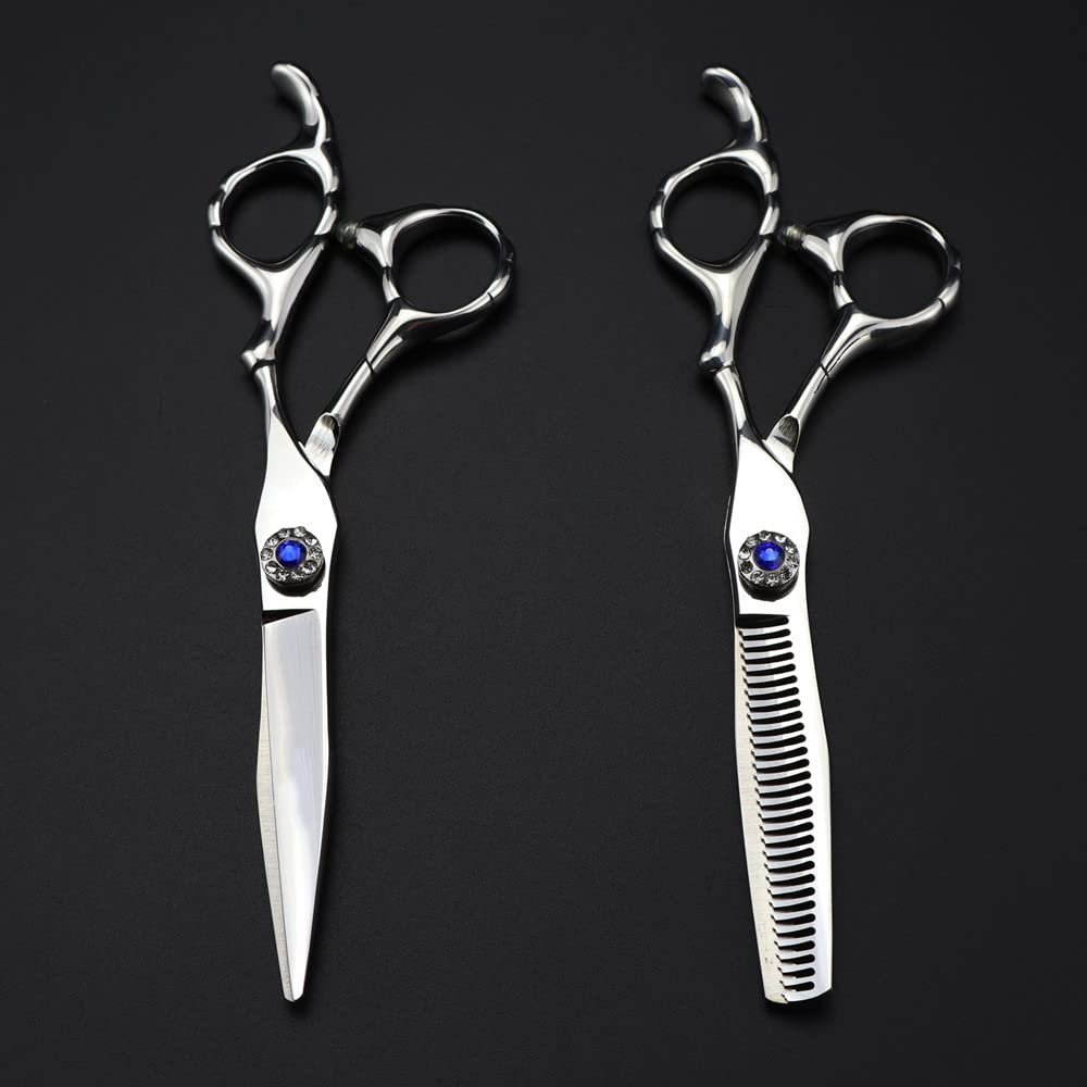 Professional Hair Cutting Shears, 6inch Professional Japan 440c steel Upscale scissor Gem hair scissors cutting barber haircut thinning shears hairdresser scissors (Color : Set)