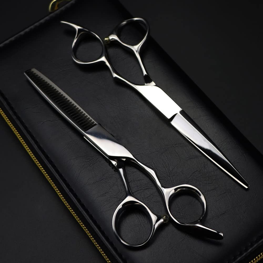 Professional Hair Cutting Shears, 6inch Professional Japan 440c steel Upscale Silver hair scissors haircut thinning barber cutting shears hairdressing scissors (Color : Set with bag)