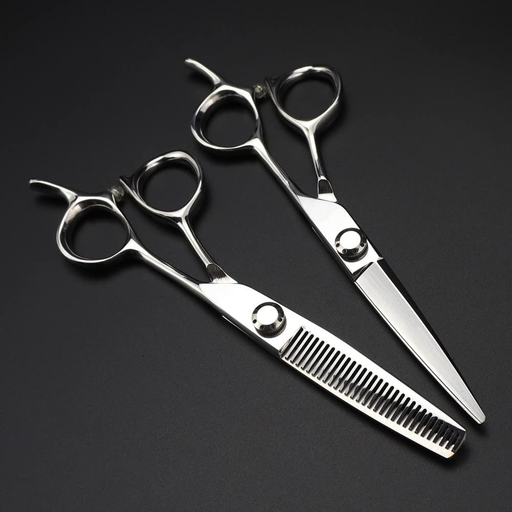 Professional Hair Cutting Shears, 6inch Professional Japan 440c steel scissor Silver hair scissors cutting barber haircut thinning shears hairdresser scissors (Color : Set)