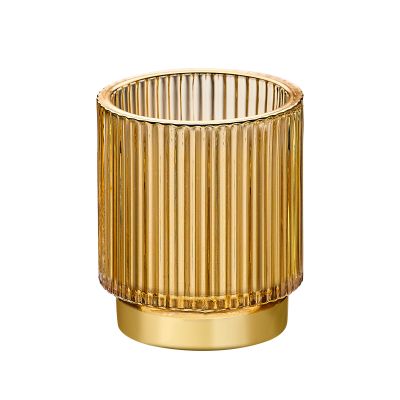 LEICURACE Makeup Brush Organizer, Toothbrush Holder, Desk Pen Pencil Holder, Multifunctional Vintage Glass Brush Cup (S/Gold/A3-12-US)
