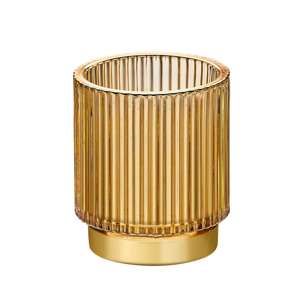 LEICURACE Makeup Brush Organizer, Toothbrush Holder, Desk Pen Pencil Holder, Multifunctional Vintage Glass Brush Cup (S/Gold/A3-12-US)