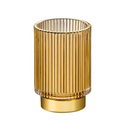 LEICURACE Makeup Brush Holder Organizer,Toothbrush Holders,Desk Pen Pencil Holder,Multifunctional Vintage Glass Brush CupL/Gold/A3-7-US